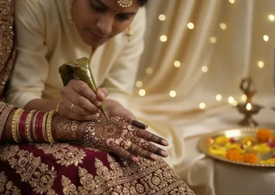A close-up of a beautiful, intricate bridal mehndi design being applied by Anmol Mehandi Art, the best mehndi artist in Noida Sector 93.